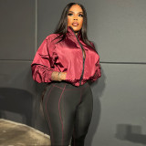 Long Sleeve Zipper Micro Flare Pants 2 Piece Set YNSF-8006