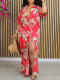 Leaf Print Long Sleeve Cardigan Long Dress YH-5353