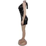 Backless Sequin Halterneck Two Piece Skirts Set BY-7521