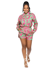 Print Long Sleeve Shorts 2 Piece Set YH-5541