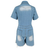 Short Sleeve Tassel Denim Ronper GDAM-218628