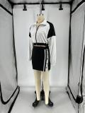 Retro Long Sleeve Color Block Two Piece Skirts Set QXLB-10157