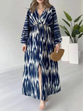 Plus Size Print V Neck Split Loose Maxi Dress GQIF-S0449