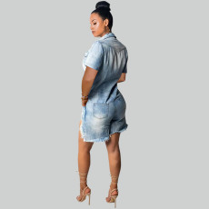 Short Sleeve Tassel Denim Ronper GDAM-218628