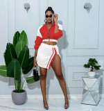 Retro Long Sleeve Color Block Two Piece Skirts Set QXLB-10157