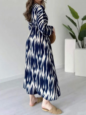 Plus Size Print V Neck Split Loose Maxi Dress GQIF-S0449