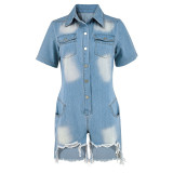 Short Sleeve Tassel Denim Ronper GDAM-218628