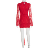 Solid Color Hollow Out Lace Mini Dress GSZM-C25DS284