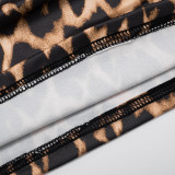 Leopard Print Deep V Neck Two Piece Pants Set MXBF-J25ST311