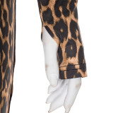 Leopard Print Deep V Neck Two Piece Pants Set MXBF-J25ST311
