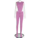 Sleeveless Solid Color Bodysuit Two Piece Pants Set MXBF-J25ST290