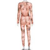 O-Neck Floral Print Long-Sleeve Top And Pants Set MXBF-J25ST289