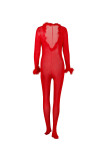 Mesh See-Through Sexy Fur Patchwork Jumpsuit YWXS-XS-L45487