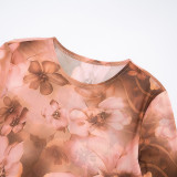 O-Neck Floral Print Long-Sleeve Top And Pants Set MXBF-J25ST289