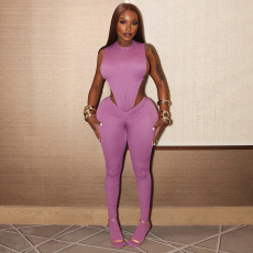 Sleeveless Solid Color Bodysuit Two Piece Pants Set MXBF-J25ST290