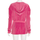 Velvet Hooded Long-Sleeve Zipper  Skirt Set MXBF-D25ST378