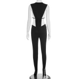Sleeveless Solid Color Bodysuit Two Piece Pants Set MXBF-J25ST290