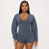 Solid Color Long Sleeve Casual Short Suit MXBF-J25ST282