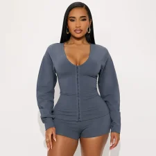 Solid Color Long Sleeve Casual Short Suit MXBF-J25ST282