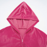 Velvet Hooded Long-Sleeve Zipper  Skirt Set MXBF-D25ST378