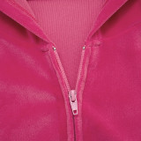 Velvet Hooded Long-Sleeve Zipper  Skirt Set MXBF-D25ST378