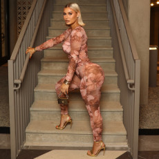 O-Neck Floral Print Long-Sleeve Top And Pants Set MXBF-J25ST289