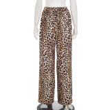 Leopard Print Patchwork Casual Straight Pants MXBF-J25PT275