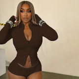 Solid Color Zipper Fashion Three Piece Shorts Set MXBF-J25ST292