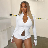 Solid Color Zipper Fashion Three Piece Shorts Set MXBF-J25ST292