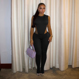 Sleeveless Solid Color Bodysuit Two Piece Pants Set MXBF-J25ST290