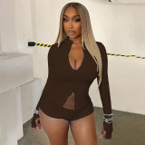 Solid Color Zipper Fashion Three Piece Shorts Set MXBF-J25ST292