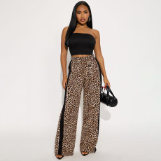 Leopard Print Patchwork Casual Straight Pants MXBF-J25PT275