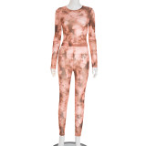 O-Neck Floral Print Long-Sleeve Top And Pants Set MXBF-J25ST289