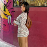 Stripe Print Long Sleeve Two Piece Shorts Set GFRT-42209SBG