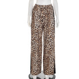 Leopard Print Patchwork Casual Straight Pants MXBF-J25PT275