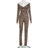 Leopard Print Deep V Neck Two Piece Pants Set MXBF-J25ST311
