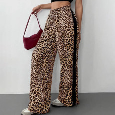 Leopard Print Patchwork Casual Straight Pants MXBF-J25PT275