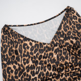 Leopard Print Deep V Neck Two Piece Pants Set MXBF-J25ST311