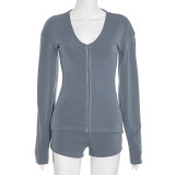 Solid Color Long Sleeve Casual Short Suit MXBF-J25ST282
