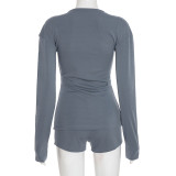 Solid Color Long Sleeve Casual Short Suit MXBF-J25ST282