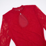 Solid Color Hollow Out Lace Mini Dress GSZM-C25DS284