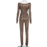 Leopard Print Deep V Neck Two Piece Pants Set MXBF-J25ST311