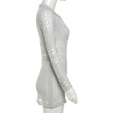 Knits Hollow Out V Neck Mini Dress GZJQ-W25D80195