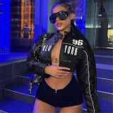 Long Sleeve Zipper Short Coat Print Jackets XEF-K25C80355