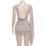 Sing Sleeve Irregular Backless Bodycon Dress GZJQ-K25D81243
