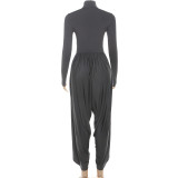Long Sleeve Pleated Patchwork Jumpsuit GZJQ-K25Q80706