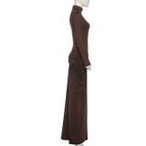 Solid Color Pleated Long Sleeve Maxi Dress XEF-K25D82529