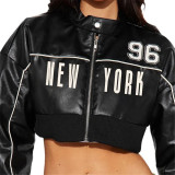 Long Sleeve Zipper Short Coat Print Jackets XEF-K25C80355