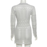 Knits Hollow Out V Neck Mini Dress GZJQ-W25D80195