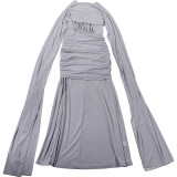 Pleated Ribbon Solid-color Maxi Dress XEF-K25D82046